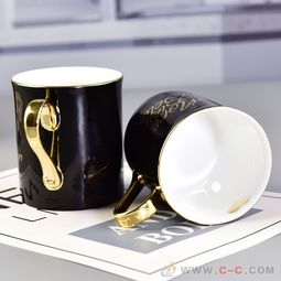 陶瓷马克杯 骨瓷金把杯创意百货直身杯子 定制礼品杯